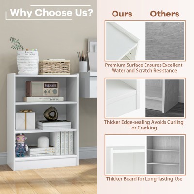 White MDF 3-Tier Adjustable Bookcase Set with Shelves