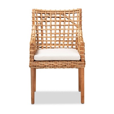 Handcrafted Indonesian Rattan and Wood Armchair with Plush Cushion
