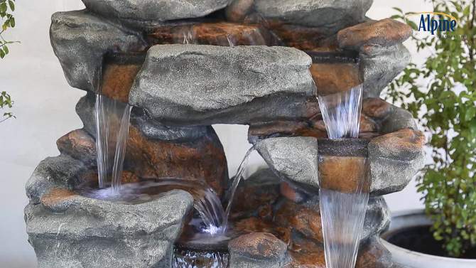 54&#34; Resin 5-Tier Rock Fountain with LED Lights Dark Brown - Alpine Corporation, 2 of 10, play video