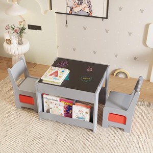 Kids Table and Chair Set, 4 In 1 Wooden Activity Table & 2 Chairs With Storage Drawer Detachable Tabletop for Toddlers Kids Drawing, Reading, Crafts - 1 of 4