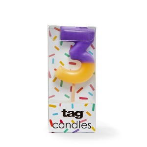 Tag Digit 3 Purple Candle - Fun Cake Candle for Celebrations, 1.18" x 1.77", 0.07 hrs Burn Time, Easy Clean - 1 of 1