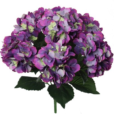 Floral Home 20" Purple Green Hydrangea with 7 Silk Flowers & Leaves - 1-Piece