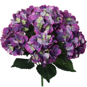 Floral Home 20" Purple Green Hydrangea with 7 Silk Flowers & Leaves - 1-Piece - 1 of 4