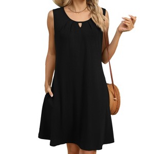 black dress for beach vacation Black V Neck Plaeted Beach Dress & Reviews - Black - Sustainable Beach Dress