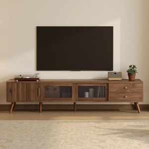 KIGFTSOD 76" Modern Minimal Glass-Doors TV Stand – Fits TVs up to 85", Wood-Grain Entertainment Center with Storage, Media Console for Living Room - 1 of 4