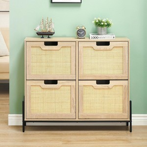 Rattan Shoe Cabinet Organizer for Entryway with 4 Doors, Adjustable Shelves, Holds 20 Pairs, Modern Hallway Storage Furniture - 1 of 4