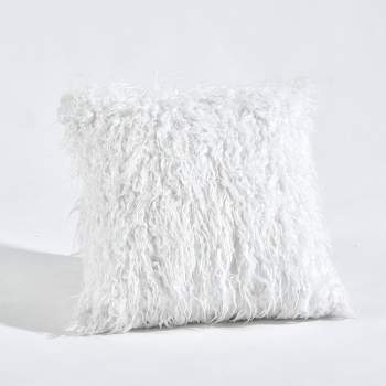 Luca Faux Fur Square Throw Pillow White - Lush Décor