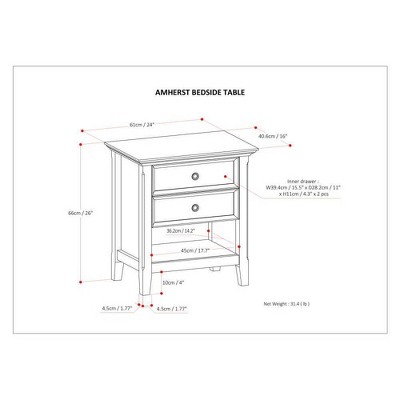 Amherst Light Golden Brown Solid Wood 2-Drawer Nightstand