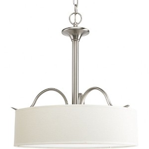 Progress Lighting Inspire 3-Light Inverted Pendant, Brushed Nickel, Off-White Linen Shade - 1 of 4