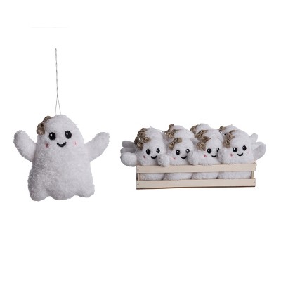 Transpac Plush Sweet Ghosts Set of 12 Halloween Tabletop Decor Soft Polyester White Indoor Figurines for Gift Giving