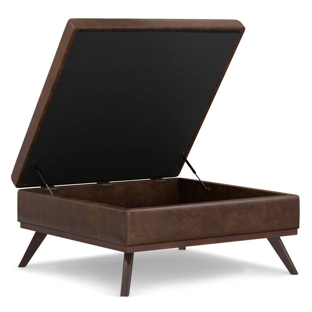 WyndenHall Ethan Xl Square Coffee Table Storage Ottoman Distressed Chestnut Brown