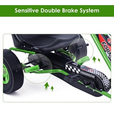 Green Steel and Plastic Pedal Powered Kids Go Kart with Adjustable Seat