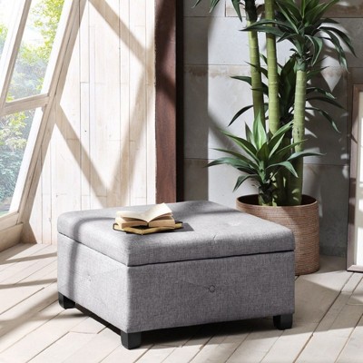 Sapphtopaz Modern Storage Ottoman Square Upholstered Ottoman with Storage Footstool with Button-Tufted Stool for Living Room, Bedroom, Entryway