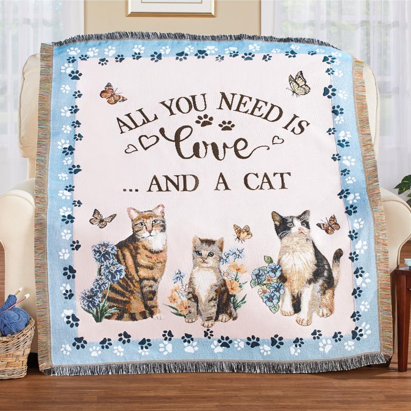 Collections Etc All You Need Is Love And A Cat Tapestry Throw Blanket THROW, 2 of 3