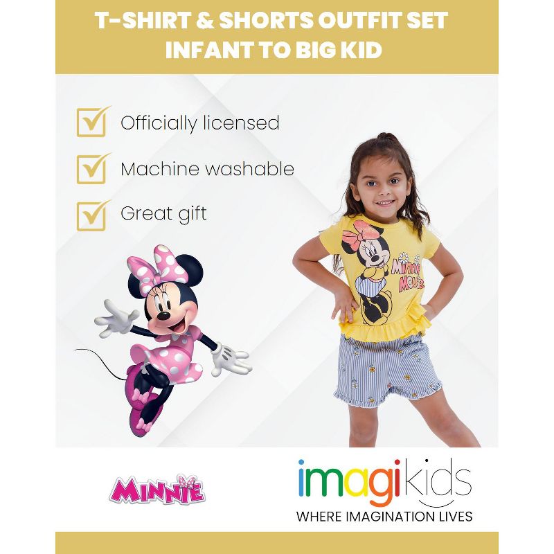 Disney Minnie Mouse Baby Girls T-Shirt and Shorts Outfit Set Infant to Toddler, 2 of 7