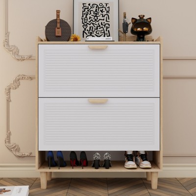 ALEXOUN 31.5 Inch Shoe Storage Cabinet with 2 Flip Drawers - Modern Freestanding Entryway Organizer for Apartments, Hallways & Small Spaces