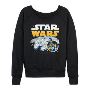 Women's - Star Wars - Han Chewy Mil Falc Lightweight French Terry Wide Neck Long Sleeve Shirt - 1 of 4