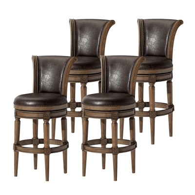 Maven Lane Pullman Upholstered Kitchen Stool with Vegan Leather Cushion Seat, Set of 4