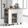 Rolling Kitchen Island Cart, Drop Leaf, Wine Rack, Rubberwood Top, Adjustable Storage and Lockable Wheels, Kitchen Cabinets - 2 of 4