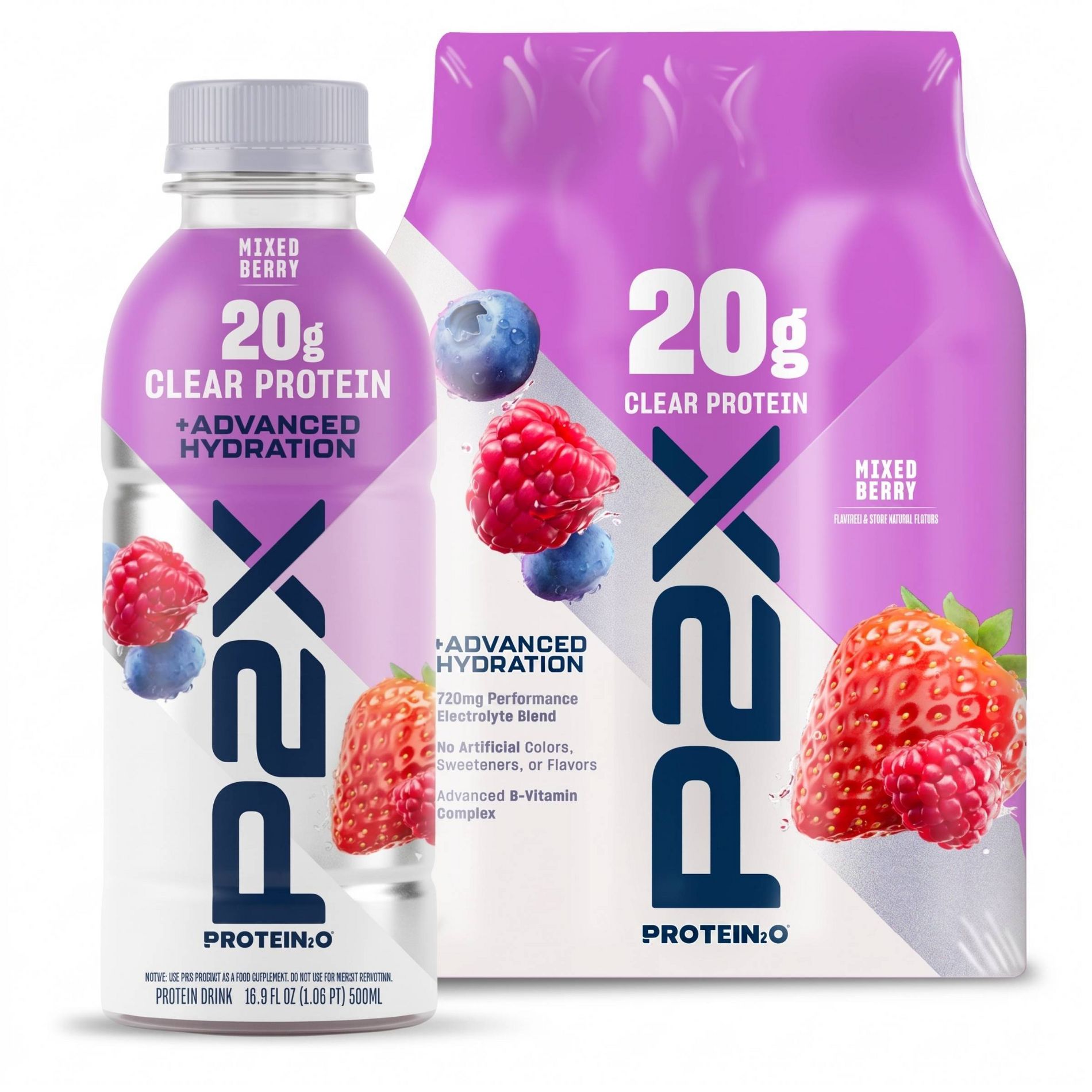 P2X Advanced Hydration 20g Clear Protein Drink With 720mg of Electrolytes - Mixed Berry - 4pk/67.6oz
