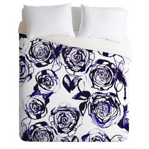 Holly Sharpe Inky Roses Duvet Cover Set Purple - Deny Designs - 1 of 4