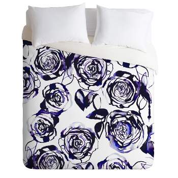 Holly Sharpe Inky Roses Duvet Cover Set Purple - Deny Designs
