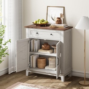 31.5" Rustic Storage Cabinet, with Slatted Doors, 3-Tier Adjustable, Double Door Locker, for Kitchen, Dining Room, and Home Office - 1 of 4