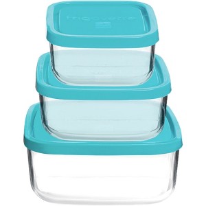 Bormioli Rocco Frigoverre 3-Piece Square Food Storage Container Set, 33.75 oz, 68.5 oz, 114 oz, Glass Containers with Airtight Lids, Microwave Safe - 1 of 4