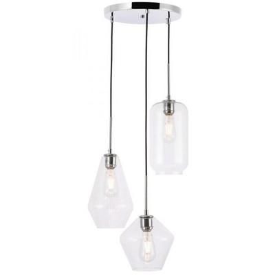 Elegant Lighting Gene 3 light Chrome and Clear glass pendant