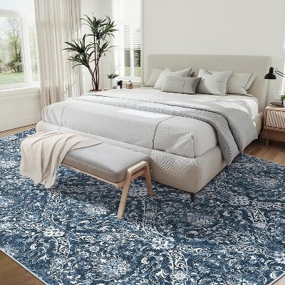 Farmhouse Floral Area Rug – Washable, Low Pile, Non-Slip, Stain-Resistant Carpet for Bedroom or Living Room