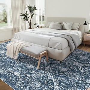 Farmhouse Floral Area Rug – Washable, Low Pile, Non-Slip, Stain-Resistant Carpet for Bedroom or Living Room - 1 of 4