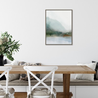 Sapphire Lake I Abstract Landscape Canvas Print in Greywash Frame
