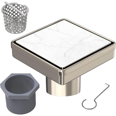 6-Inch Stainless Steel Square Shower Drain with Hair Strainer
