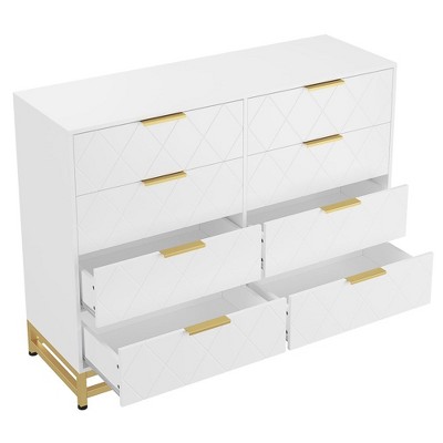 Dresser for Bedroom with 8 Drawer, TV Stand Dressers Chest of Drawers for Living Room Hallway Entryway, MDF Board