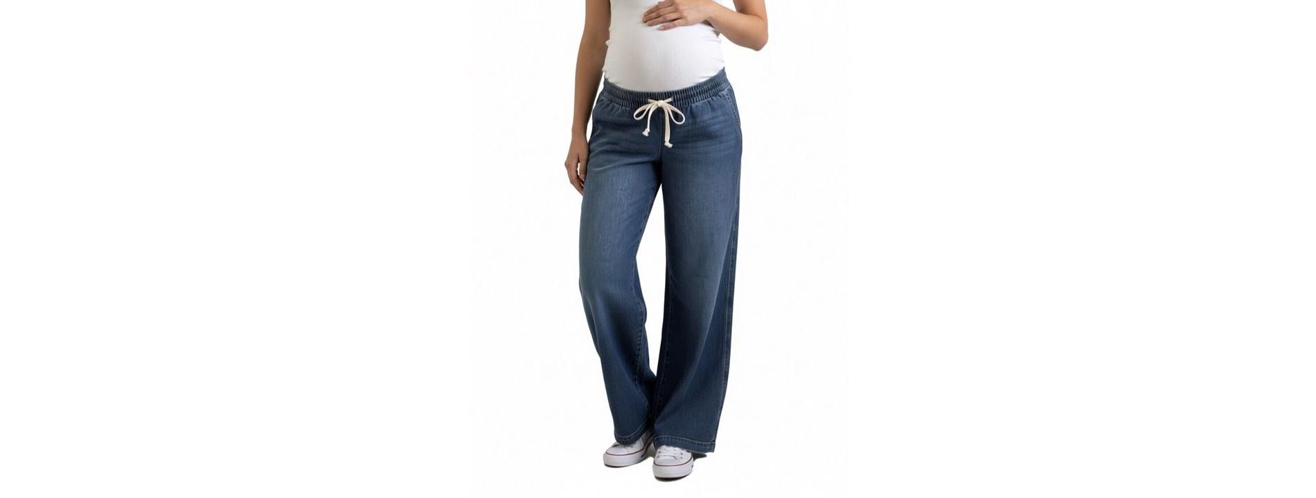 Women's Under the Belly Tie Waist Denim Wide Leg Pant | Motherhood Maternity