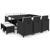 vidaXL Patio Furniture Dining Set - 11-Piece Black Poly Rattan with Cushions, Glass Tabletop - Stylish, Durable, Easy-Clean, Outdoor Garden Furniture - 2 of 4