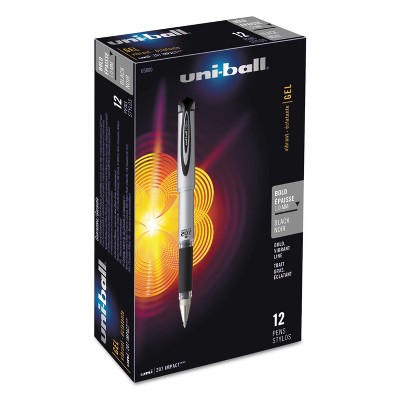 uni-ball 207 Impact Stick Gel Pen Bold 1mm Black Ink Silver/Black Barrel 65800