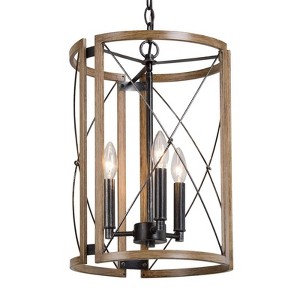 LNC Martin Modern Farmhouse Cylinder Pendant  Lights, Brown and Brushed Black,5.5in/12in - 1 of 4