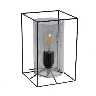 Small Framed Table Lamp with Cylinder Glass Shade Smoke - Lalia Home