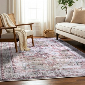 Delara Machine Washable Area Rug, Soft & Durable, Non-Slip Rug for High Traffic Areas, Pink/Beige - 1 of 4
