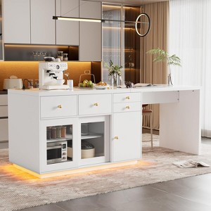PAKASEPT 78.7" Kitchen Island with LED Light, Kitchen Cabinet with 4 Drawers, Open Shelves, Power Outlet for Dining Room - 1 of 4