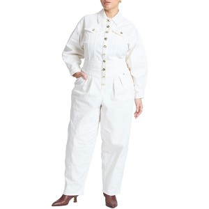 ELOQUII Women's Plus Size Gold Hardware Denim Jumpsuit - 1 of 4