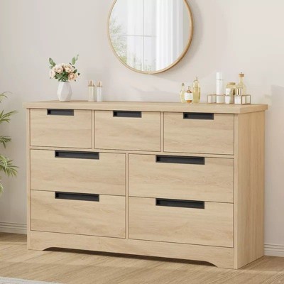 7-Drawer Dresser for Bedroom, Modern Wooden Chest of Drawers with Metal Handles, Anti-Tipping Design, Sturdy and Stable for Home Office