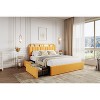 Yellow Bed Frame with 2 Flexible Drawers and Bookcase Headboard, Boucle Upholstered Platform Bed, Noise-Free, Easy Assembly, No Box Spring Needed - 3 of 4