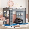 PAGED Simple Wooden Loft Bed Bunk Bed with Desk, Twin Size Bed Frame with Storage Shelves, Drawers, LED Light and Guardrail for Kids, Teens - 2 of 4