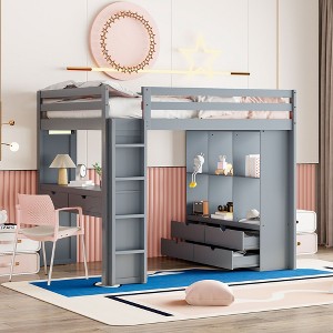 NicBex Full Size Bunk Bed Loft Bed with Desk Wooden Bed Frame with Shelves, Drawers, Ladder and Full Length Guardrail, No Box Spring Required - 1 of 4
