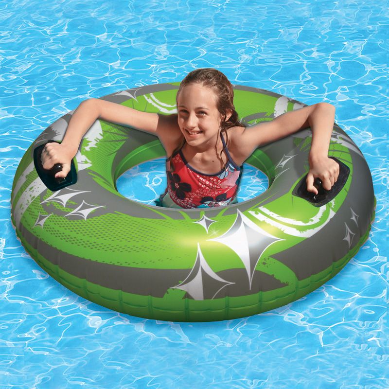 Swim Central 50" Inflatable 1-Person Swimming Pool Hurricane Sport Inner Tube - Green/Gray, 1 of 3