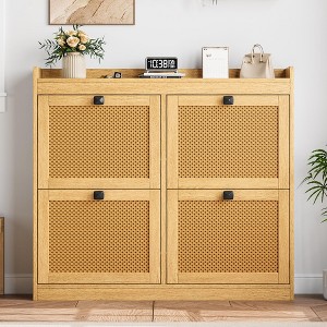 4-Drawer Rattan Shoe Cabinet - Wooden Flip-Door Organizer with Adjustable Shelves, Freestanding Storage for Entryway, Hallway & Closet - 1 of 4