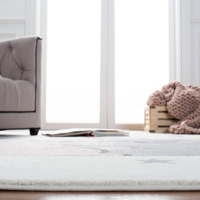 Ivory and Pink Hand-knotted Synthetic Kids Area Rug