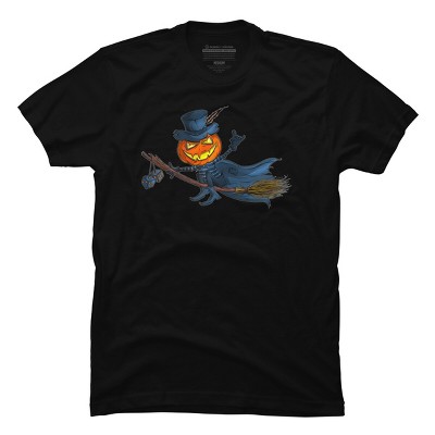 Men's Design By Humans Halloween flying pumpkin By officegeekshop T-Shirt